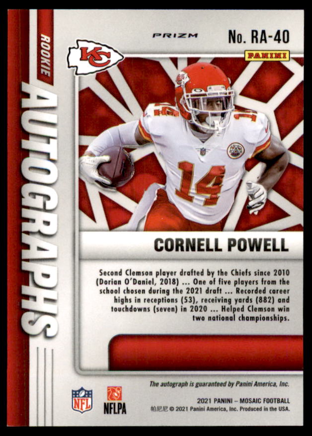 Cornell Powell Card 2021 Panini Mosaic Rookie Autographs Mosaic #40  Image 2