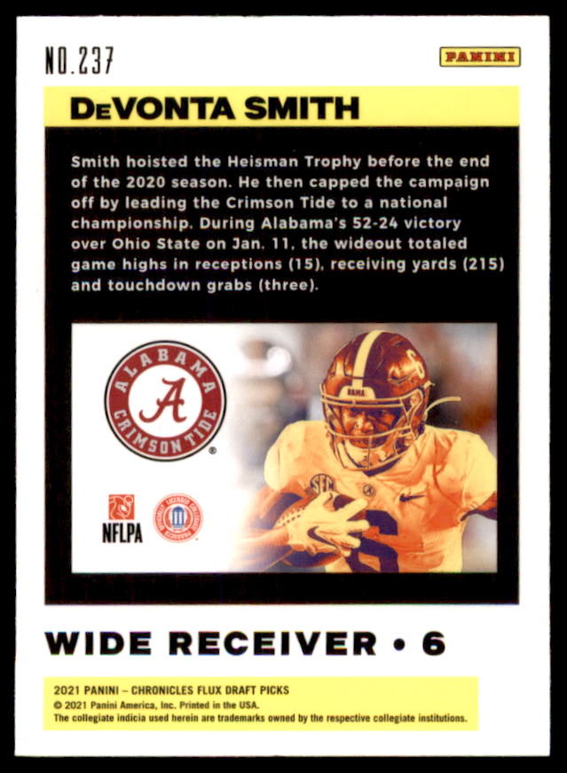 DeVonta Smith Rookie Card 2021 Panini Chronicles Draft Picks Flux Orange #237  Image 2