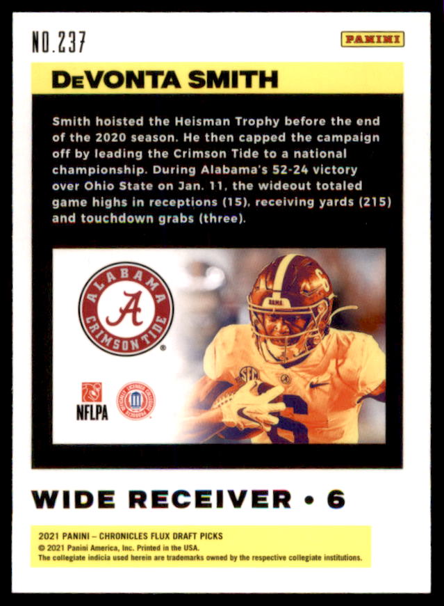 DeVonta Smith Rookie Card 2021 Panini Chronicles Draft Picks Flux Orange #237  Image 2