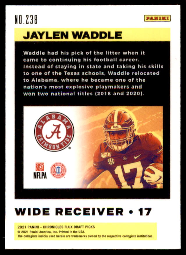 Jaylen Waddle Rookie Card 2021 Panini Chronicles Draft Picks Flux Green #238  Image 2