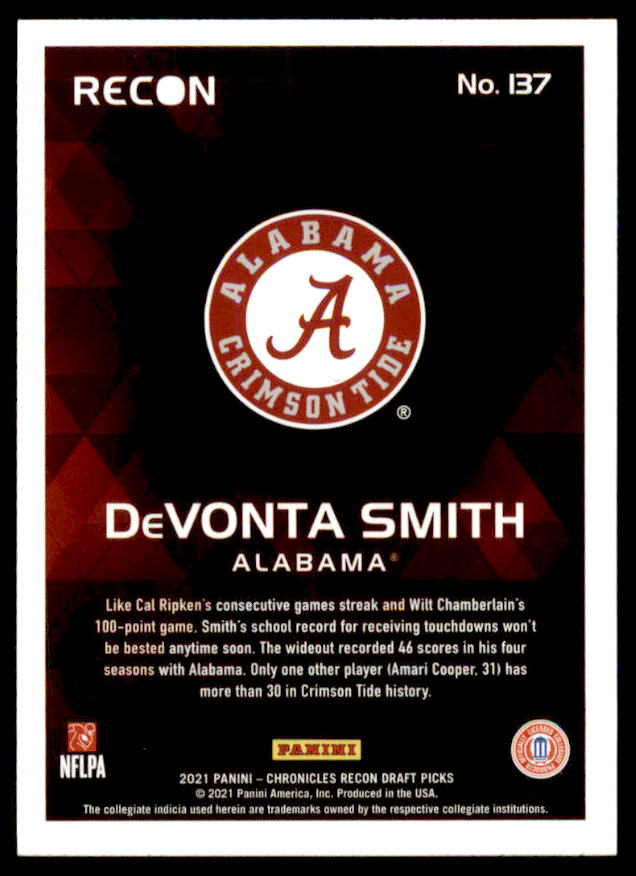 DeVonta Smith Rookie Card 2021 Panini Chronicles Draft Picks Recon #137  Image 2