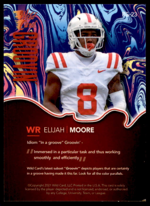 Elijah Moore Card 2021 Wild Card Alumination Blue Groovin Red Chase Red #BG23  Image 2
