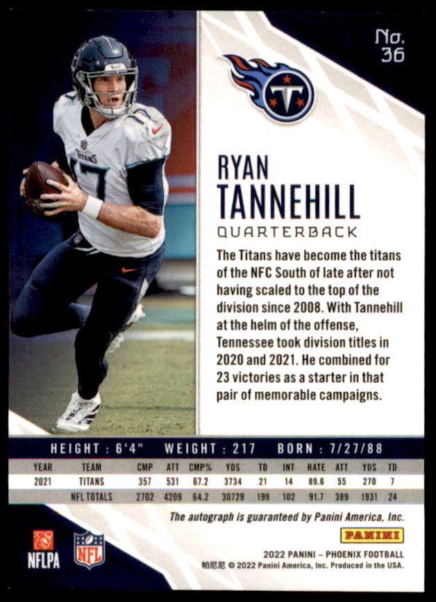 Ryan Tannehill Card 2022 Panini Phoenix Autographs #36  Image 2