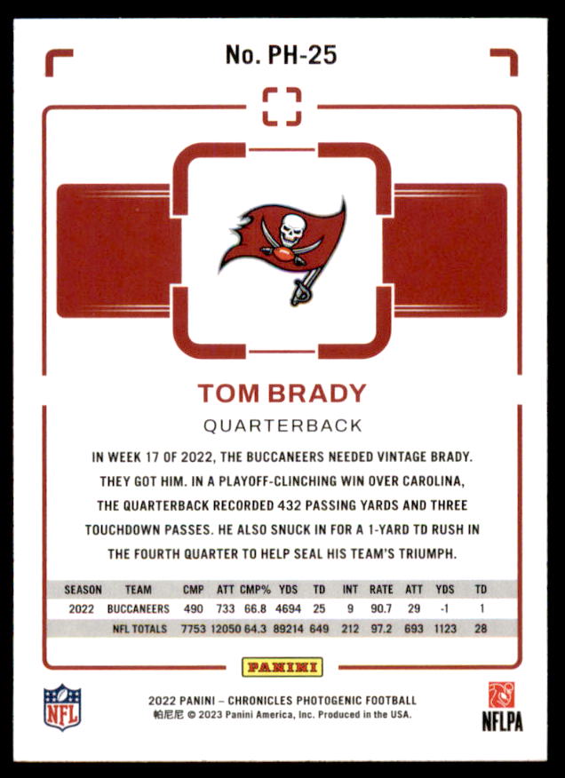 Tom Brady Card 2022 Panini Chronicles Photogenic #25  Image 2