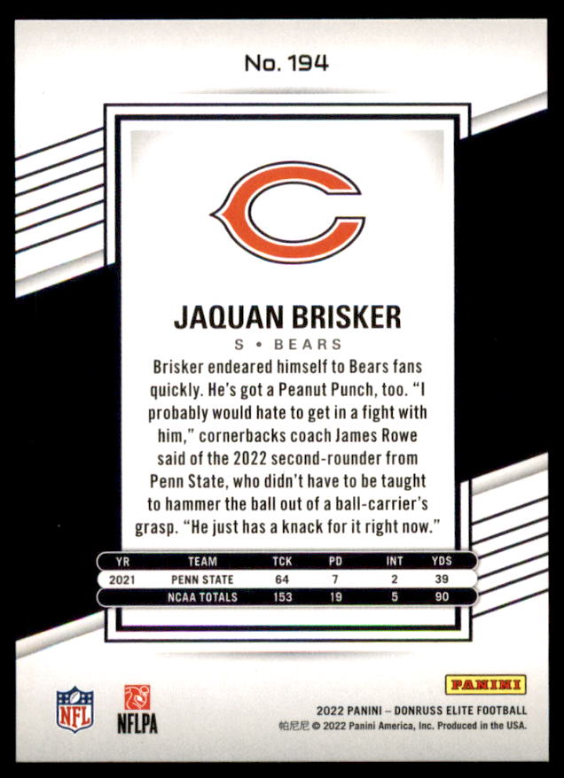 Jaquan Brisker Rookie Card 2022 Elite Aspirations Stars #194  Image 2
