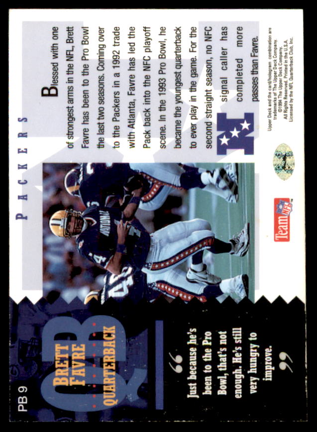 Brett Favre Card 1994 Upper Deck Pro Bowl #PB9  Image 2