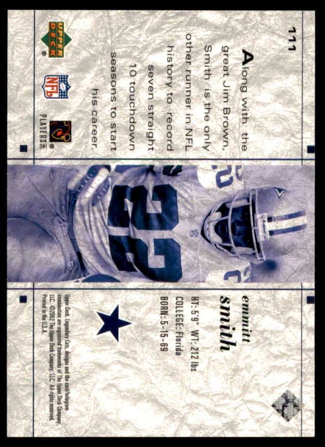 Emmitt Smith RI Card 2002 SP Legendary Cuts #111  Image 2