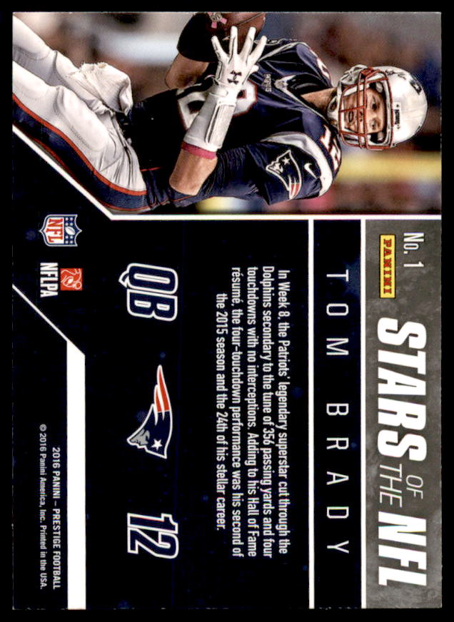 Tom Brady Card 2016 Prestige Stars of the NFL #1  Image 2