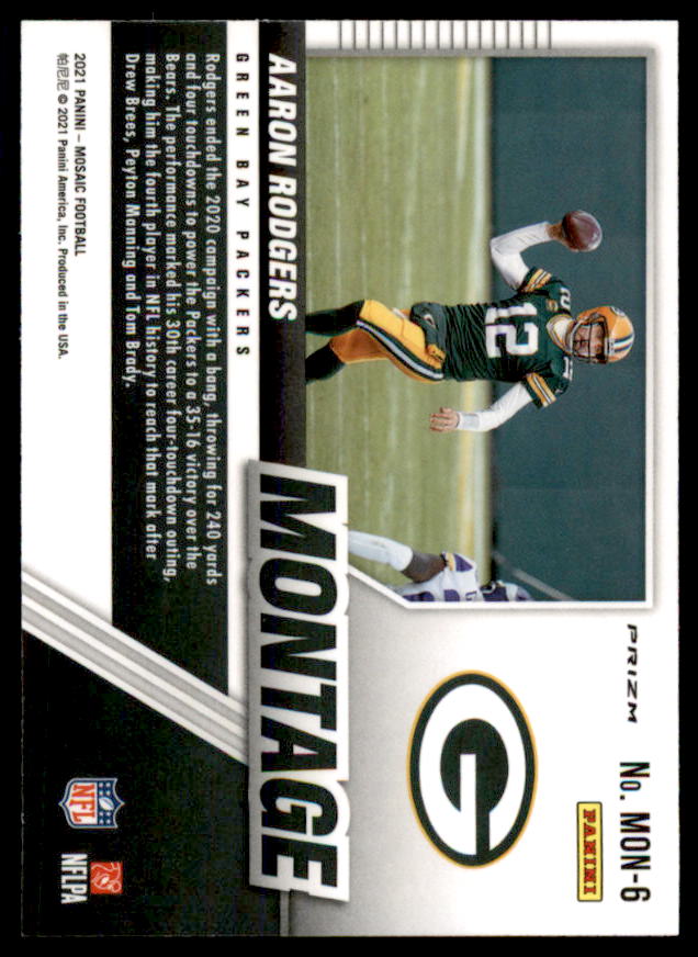 Aaron Rodgers Card 2021 Panini Mosaic Montage No Huddle Silver #6  Image 2
