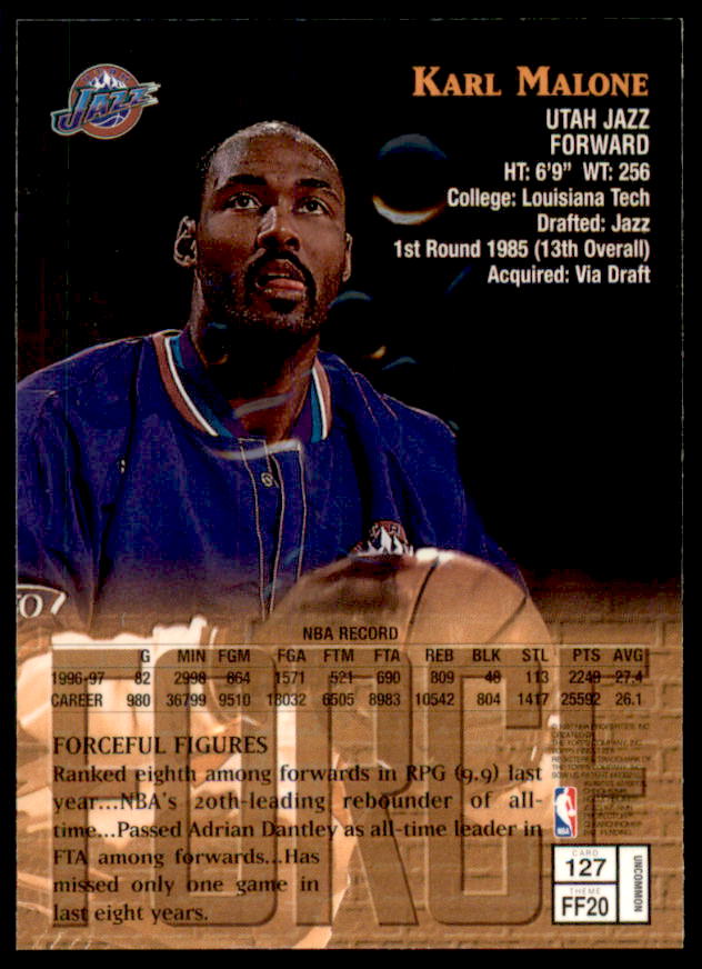 Karl Malone S Card 1997-98 Finest Embossed #127  Image 2