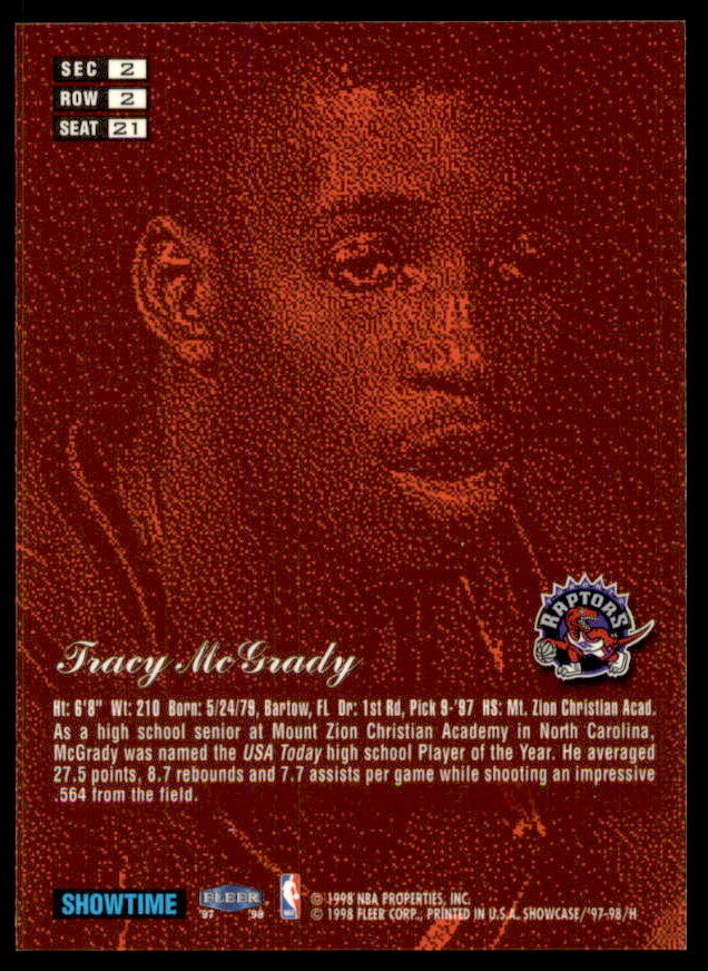 Tracy McGrady Rookie Card 1997-98 Flair Showcase Row 2 #21  Image 2