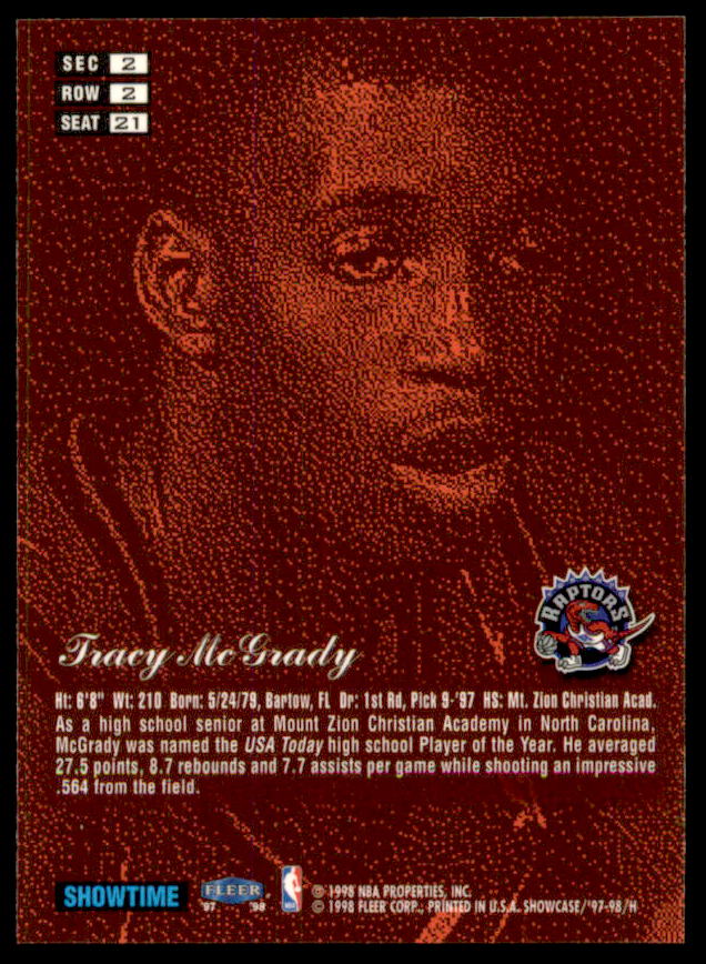 Tracy McGrady Rookie Card 1997-98 Flair Showcase Row 2 #21  Image 2