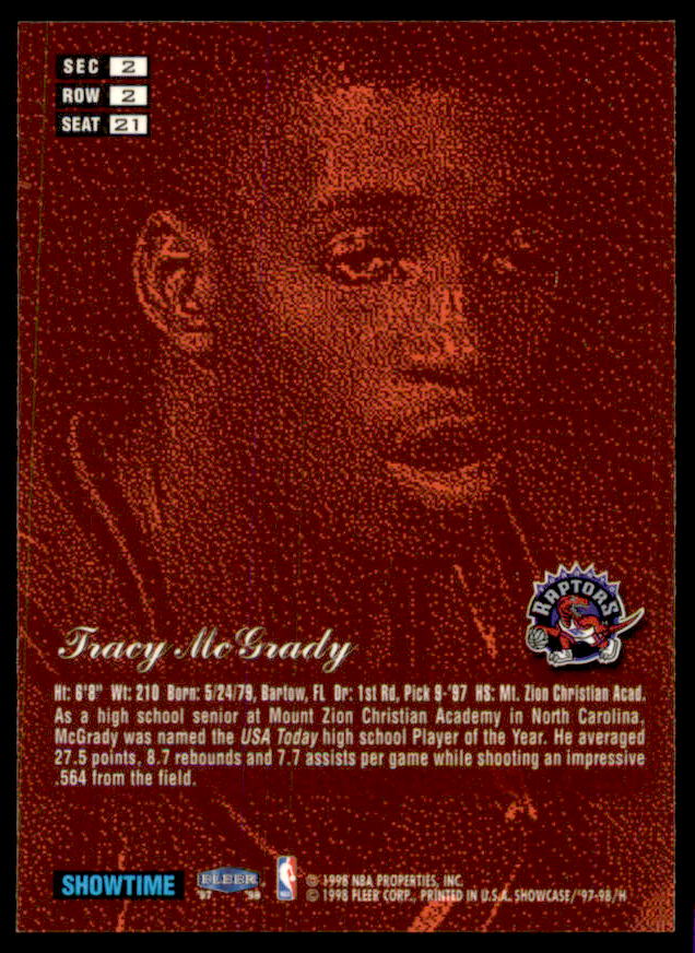 Tracy McGrady Rookie Card 1997-98 Flair Showcase Row 2 #21  Image 2