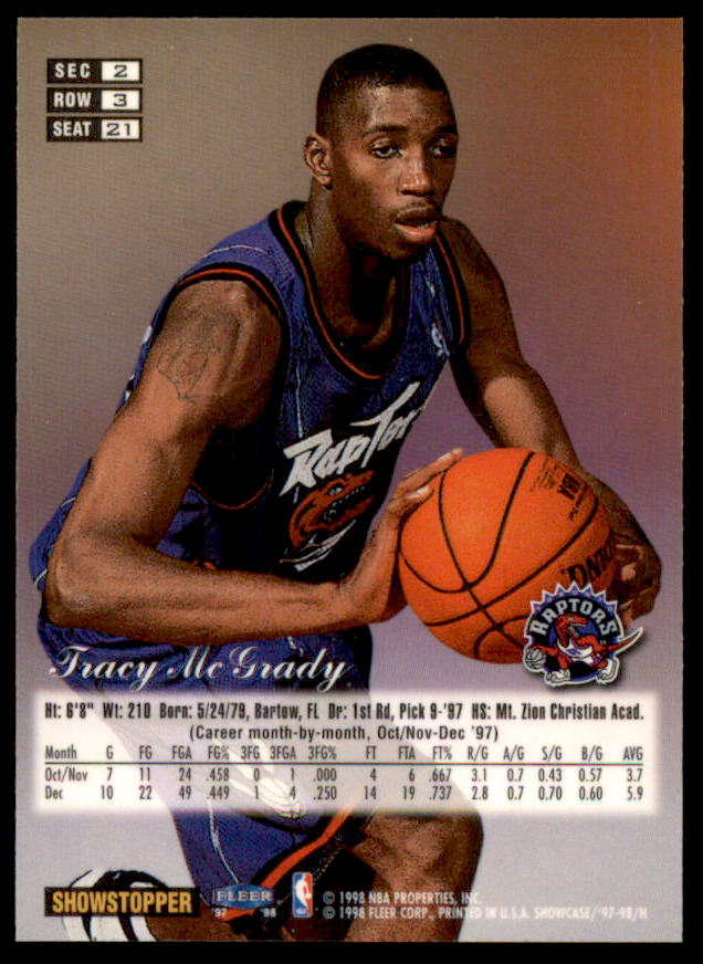 Tracy McGrady Rookie Card 1997-98 Flair Showcase Row 3 #21  Image 2