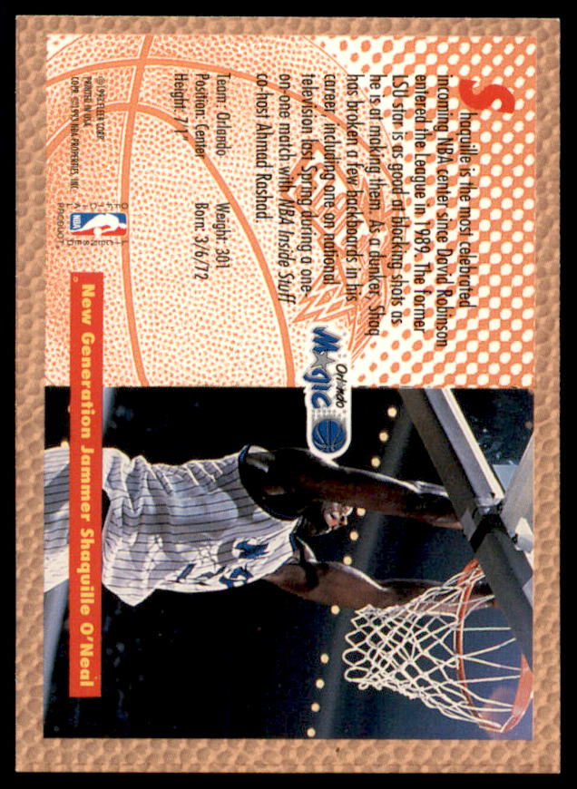 Shaquille O'Neal SD Rookie Card 1992-93 Fleer #298  Image 2