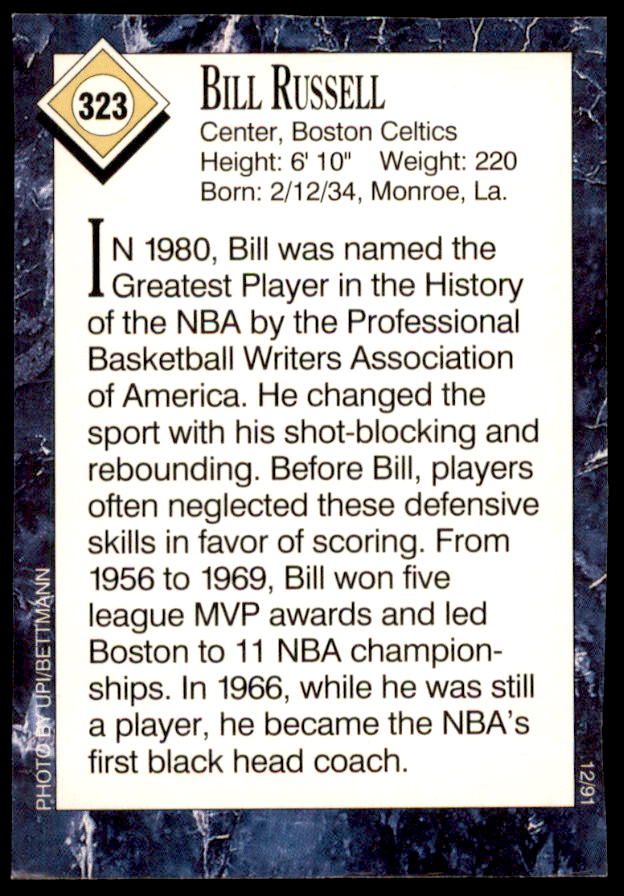 Bill Russell BK Card 1991 Sports Illustrated for Kids I #323  Image 2