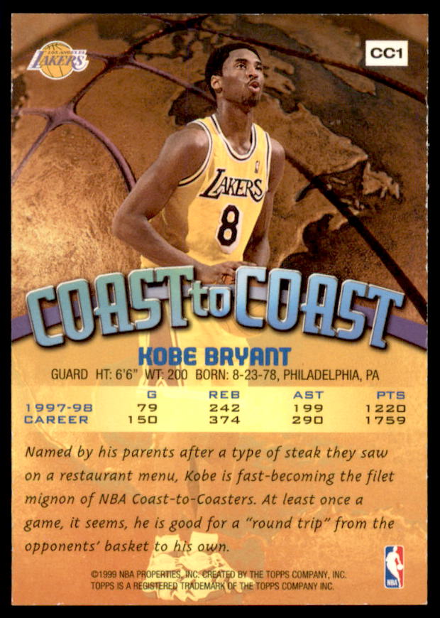 Kobe Bryant Card 1998-99 Topps Coast to Coast #CC1  Image 2