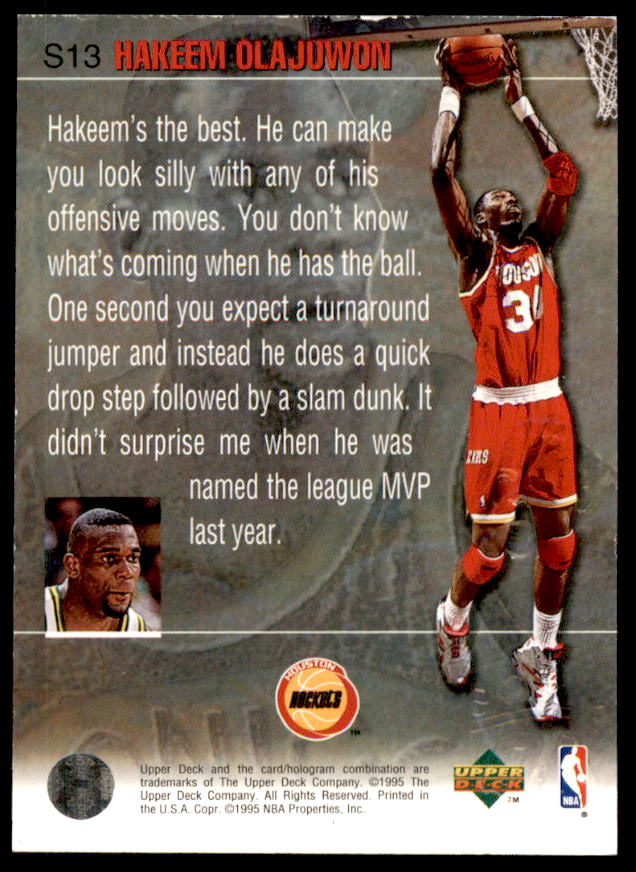 rare hakeem olajuwon cards Hakeem Olajuwon Card 1994-95 Upper Deck Slam Dunk Stars #S13 – SUPERIORSPORTSINVESTMENTS.COM