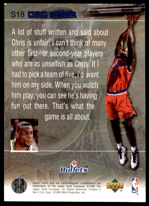 Chris Webber Card 1994-95 Upper Deck Slam Dunk Stars #S18  Image 2