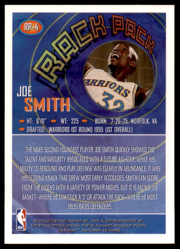 Joe Smith Rookie Card 1995-96 Finest Rack Pack #RP4  Image 2