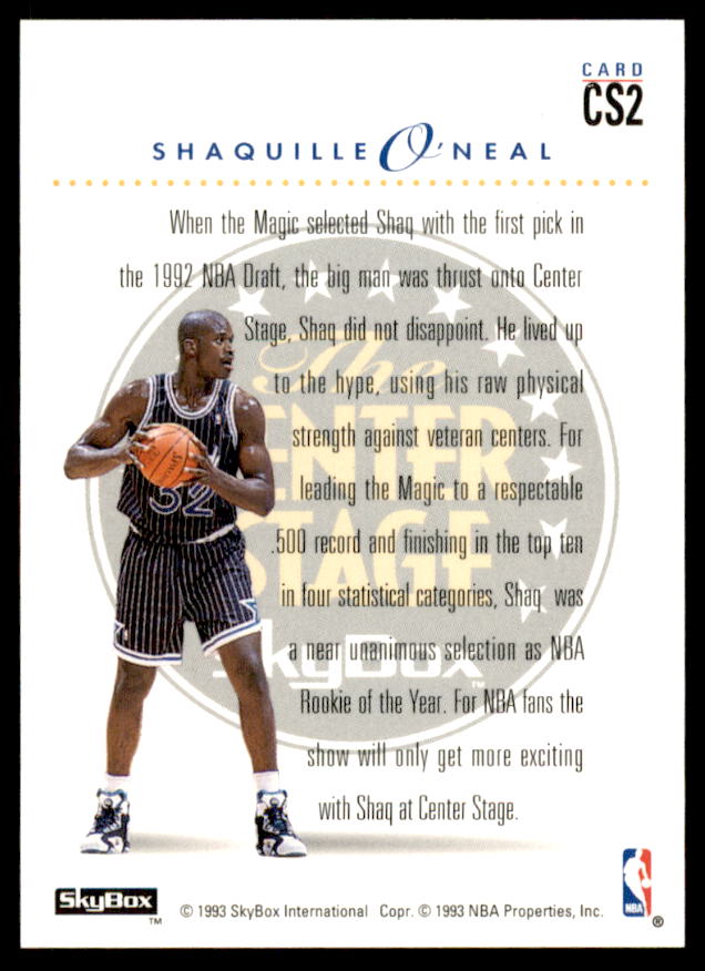 Shaquille O'Neal Card 1993-94 SkyBox Premium Center Stage #CS2  Image 2