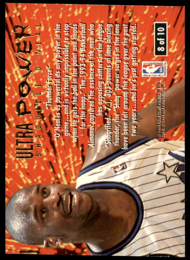 Shaquille O'Neal Card 1994-95 Ultra Power #8  Image 2