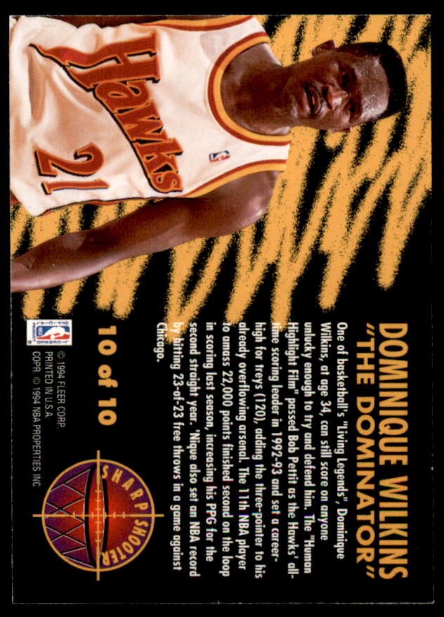 Dominique Wilkins Card 1993-94 Fleer Sharpshooters #10  Image 2