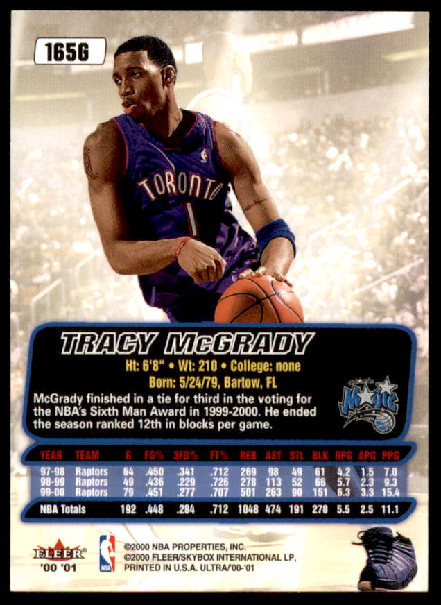 Tracy McGrady Card 2000-01 Ultra Gold Medallion #165  Image 2