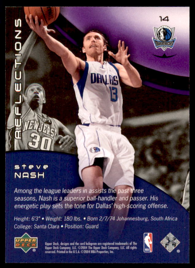 Steve Nash Card 2003-04 Upper Deck Triple Dimensions Reflections Amethyst #14  Image 2