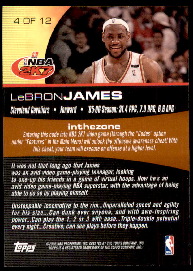 LeBron James Card 2006-07 Topps 2K7 Promotion #4  Image 2