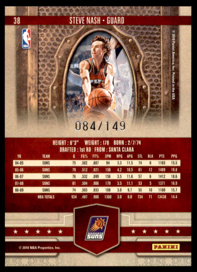 Steve Nash Card 2009-10 Court Kings Bronze #38  Image 2