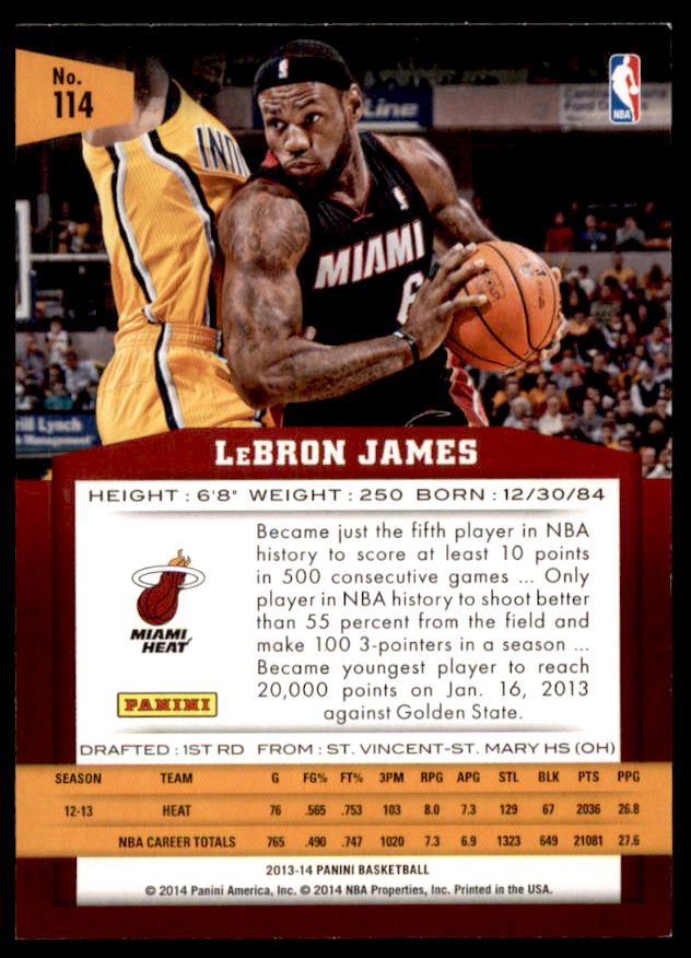 LeBron James Card 2013-14 Panini #114  Image 2