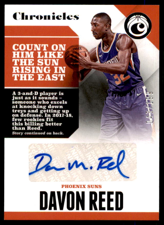 Davon Reed Rookie Card 2017-18 Panini Chronicles Autographs #13  Image 1