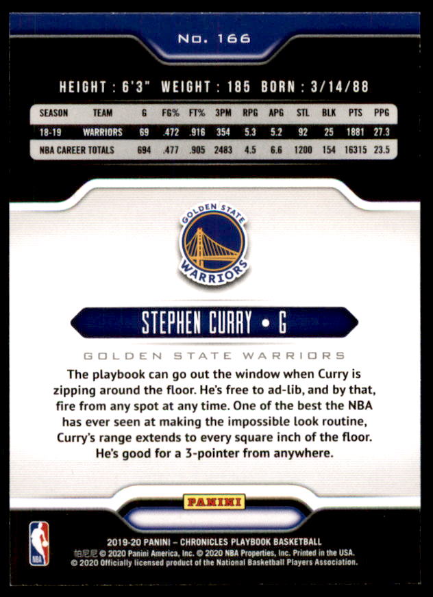 Stephen Curry/Playbook Card 2019-20 Panini Chronicles #166  Image 2