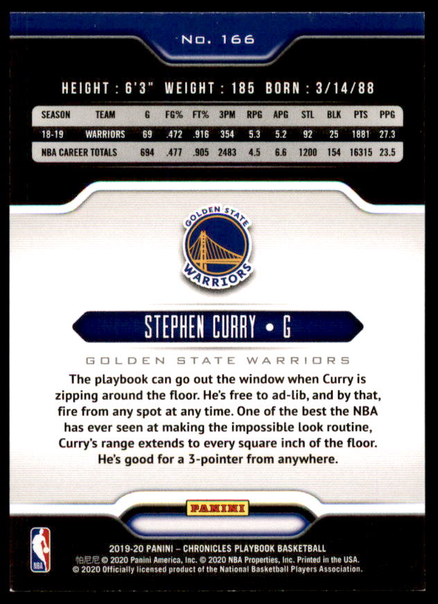 Stephen Curry/Playbook Card 2019-20 Panini Chronicles #166  Image 2