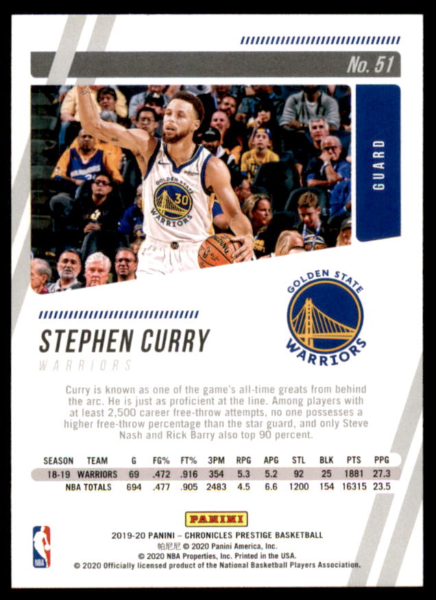 Stephen Curry/Prestige Card 2019-20 Panini Chronicles #51  Image 2