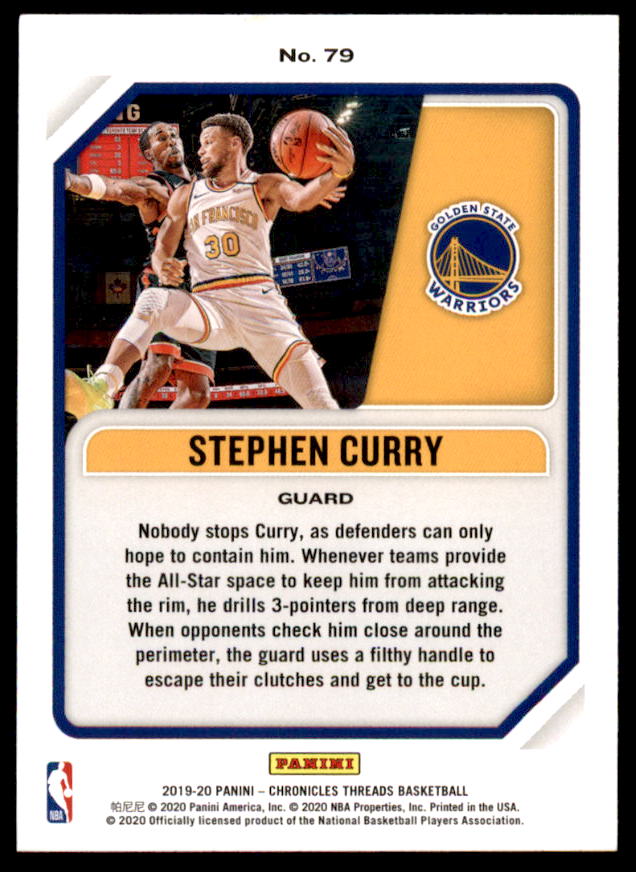 Stephen Curry/Threads Card 2019-20 Panini Chronicles #79  Image 2