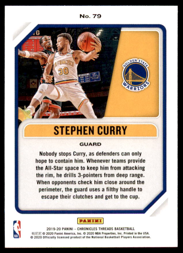 Stephen Curry/Threads Card 2019-20 Panini Chronicles #79  Image 2