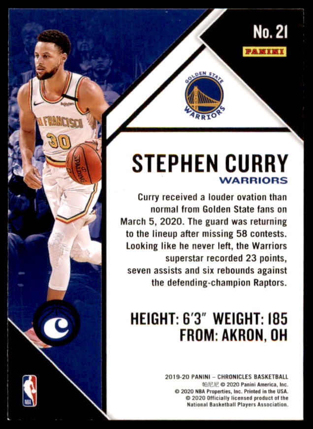 Stephen Curry Card 2019-20 Panini Chronicles Green #21  Image 2