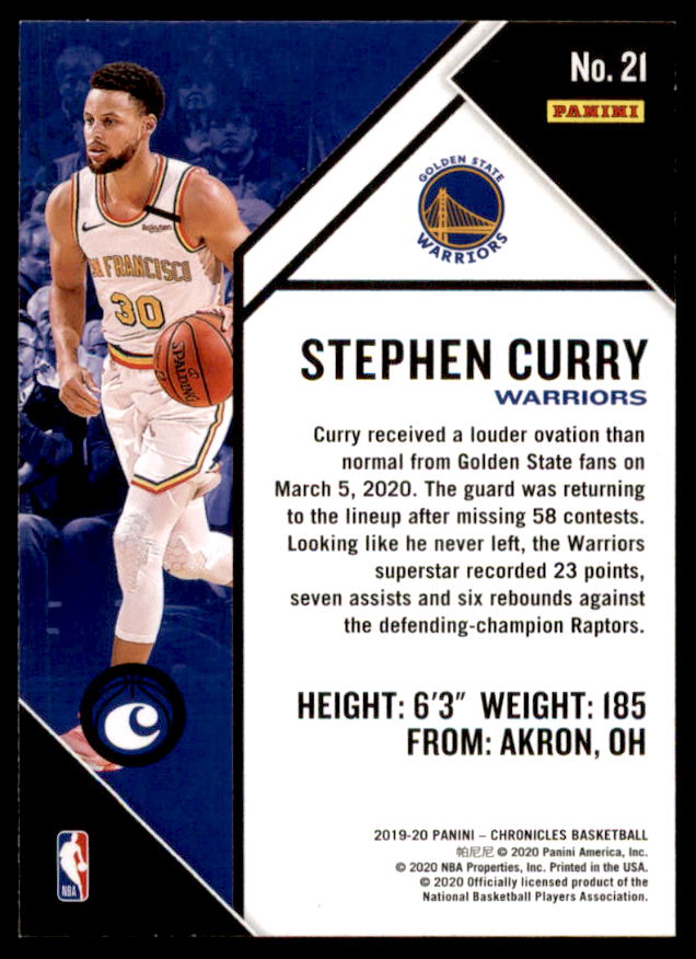 Stephen Curry Card 2019-20 Panini Chronicles #21  Image 2