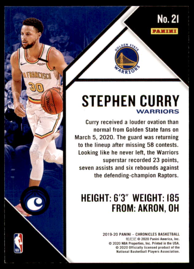 Stephen Curry Card 2019-20 Panini Chronicles #21  Image 2