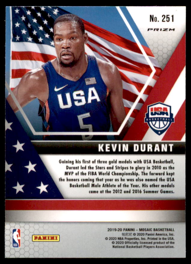 Kevin Durant Card 2019-20 Panini Mosaic Mosaic Green #251  Image 2