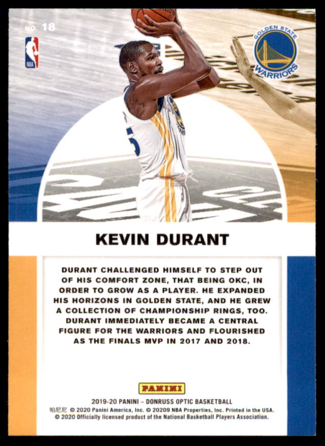 Kevin Durant Card 2019-20 Donruss Optic Winner Stays #18  Image 2