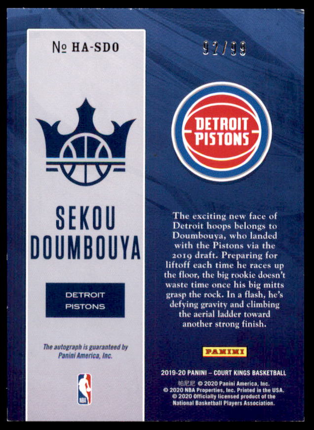 Sekou Doumbouya Card 2019-20 Court Kings Heir Apparent Autographs Ruby #20  Image 2