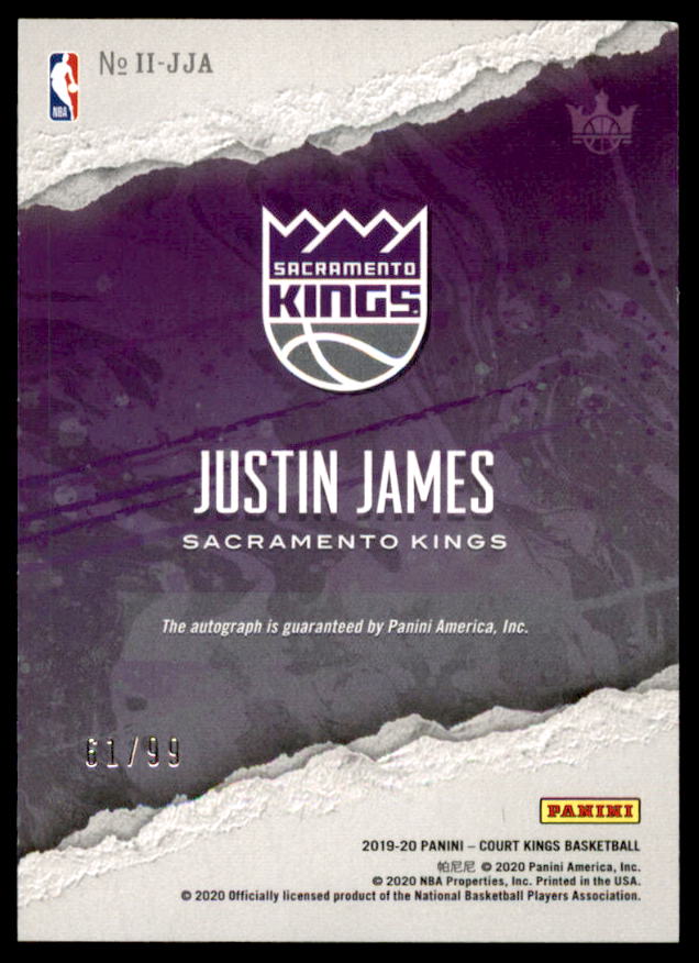 Justin James Rookie 2019-20 Court Kings Impressionist Ink Autographs Ruby #15  Image 2