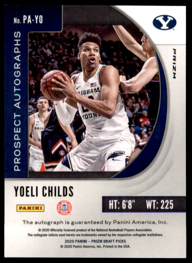 Yoeli Childs 2020-21 Panini Prizm Draft Picks Prospect Autographs Pink Ice #71  Image 2