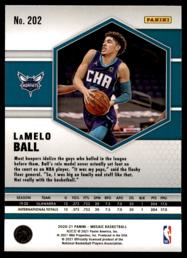 LaMelo Ball Rookie Card 2020-21 Panini Mosaic #202  Image 2