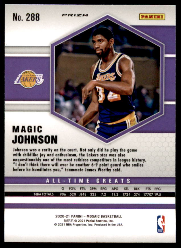 Magic Johnson Card 2020-21 Panini Mosaic Mosaic Reactive Green #288  Image 2