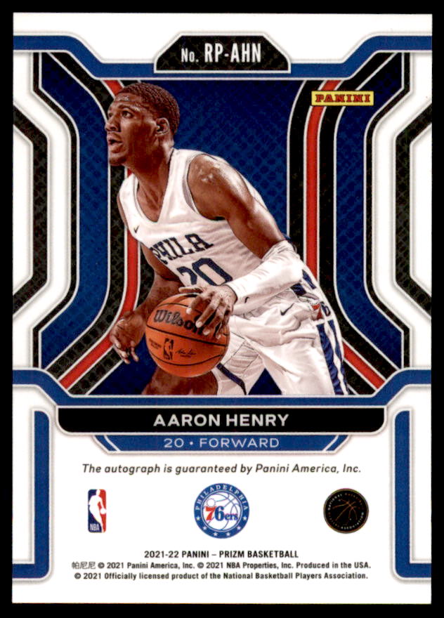 Aaron Henry rookie Card 2021-22 Panini Prizm Rookie Penmanship #37  Image 2