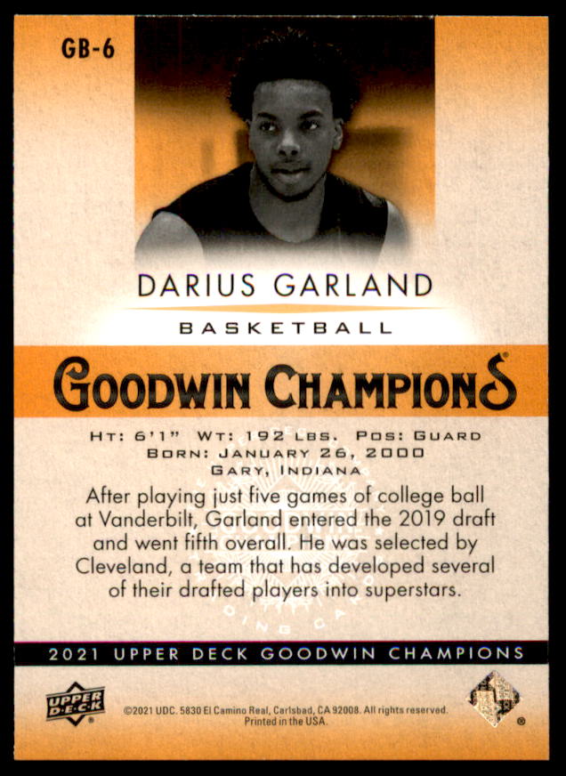 Darius Garland 2021 Goodwin Champions All-World Basketball Aqua Parallel #GB6  Image 2